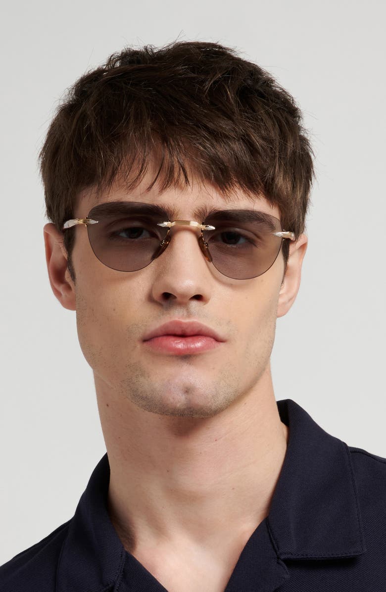 David Beckham Eyewear 51mm Rimless Square Sunglasses, Alternate, color, Gold Brown Horn/ Grn Ft Ar