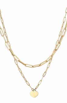 Adornia Layered Heart Pendant Paper Clip Chain Necklace