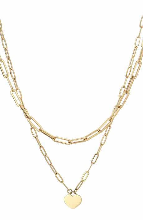 Adornia Layered Heart Pendant Paper Clip Chain Necklace