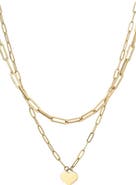 Adornia Layered Heart Pendant Paper Clip Chain Necklace