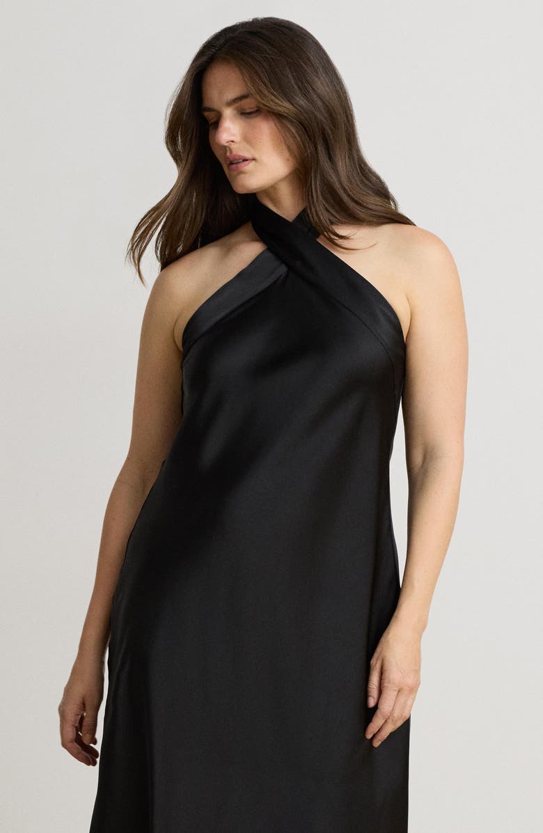 Lauren Ralph Lauren Satin Halter Neck Cocktail Dress, Alternate, color, Black