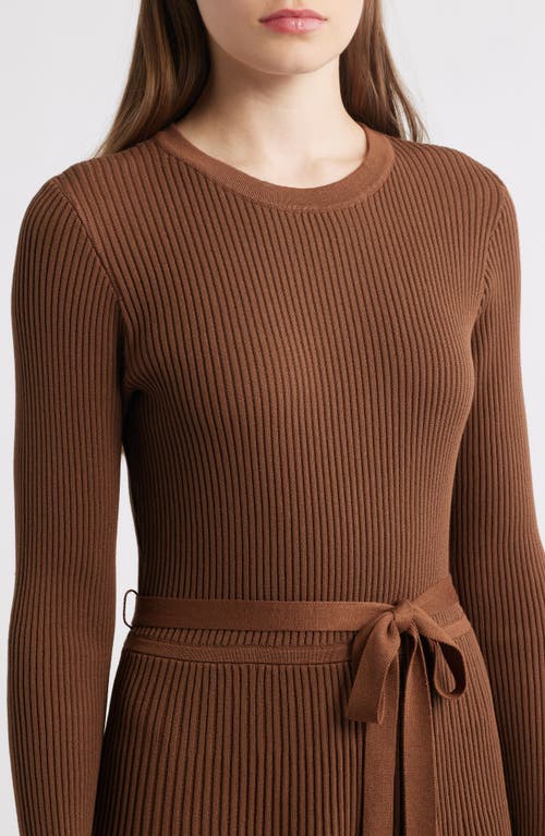 Julia Jordan Rib Long Sleeve Belted Sweater Dress In Brown