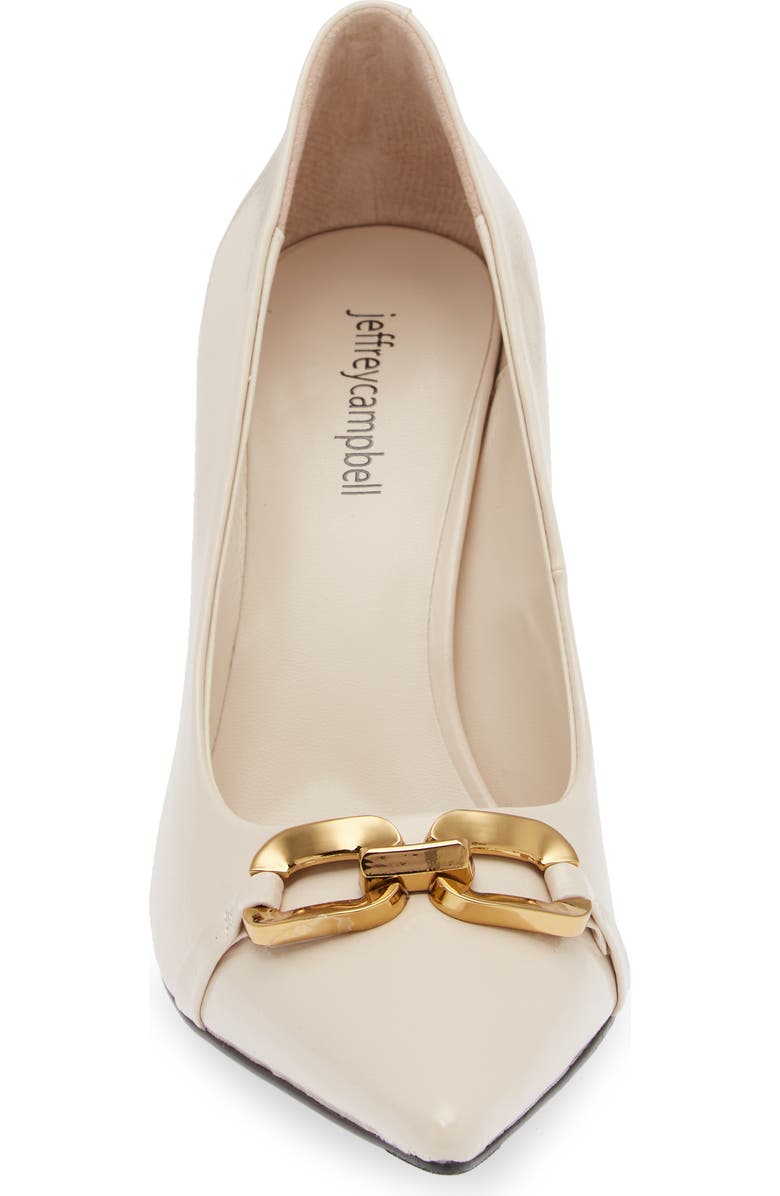 Jeffrey Campbell Authority Pointed Toe Pump, Alternate, color, Ivory Crinkle/ Gold