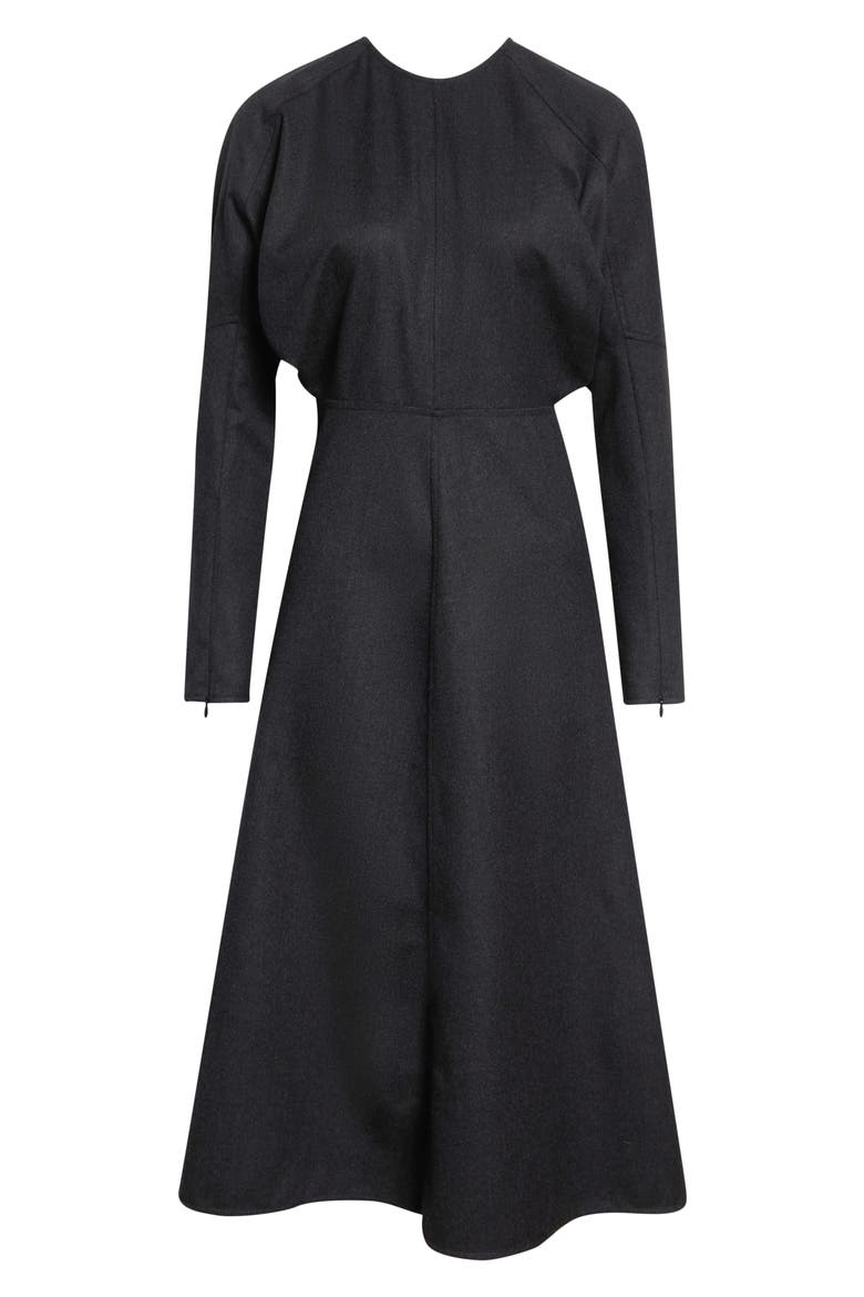 Dolman Long Sleeve Wool Twill Midi Dress, Alternate, color, DARK GREY MELANGE