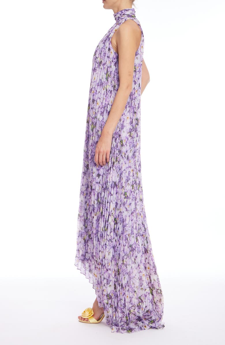 Badgley Mischka Collection Floral Pleated High-Low Georgette Maxi Dress, Alternate, color, 