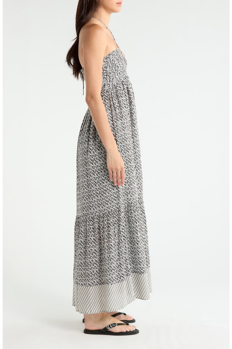 Strapless Border Print Tiered Maxi Dress, Alternate, color, BLACK ZINA