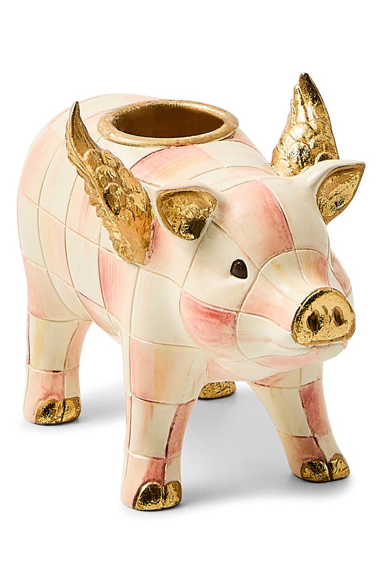 MACKENZIE CHILDS Rosy Check Flying Pig Candleholder, Alternate, color, Rosy