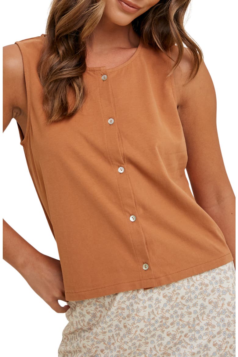 Sleeveless Cotton Button-Up Top, Main, color, CAMEL