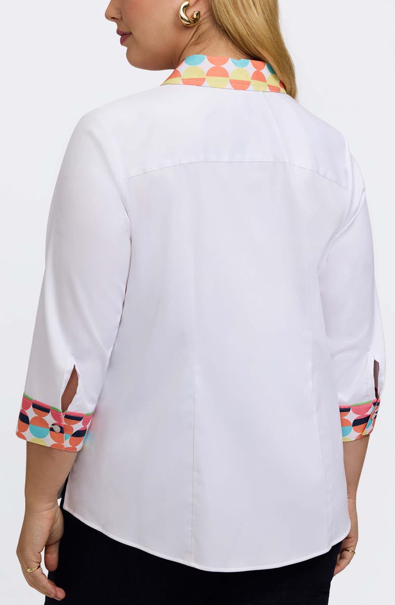 Foxcroft Luna Three-Quarter Sleeve Border Print Button-Up Shirt, Alternate, color, White Multi
