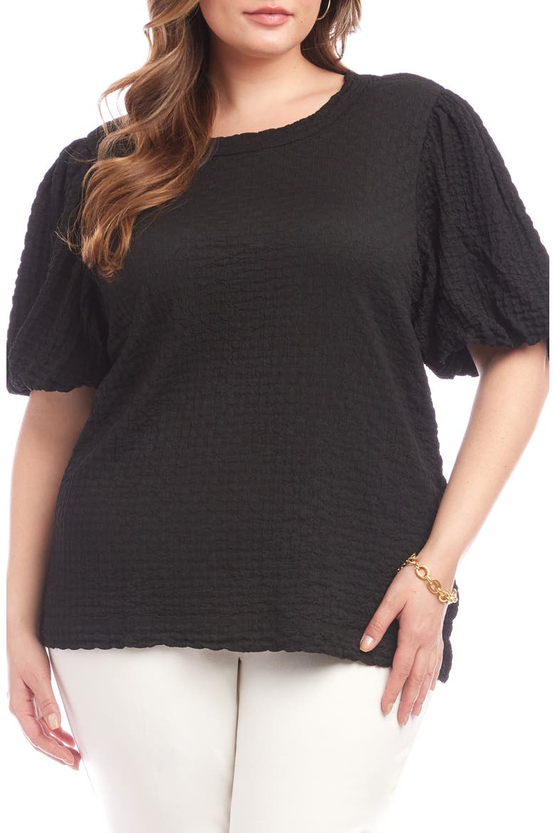 Textured Puff Sleeve Top, Main, color, BLACK