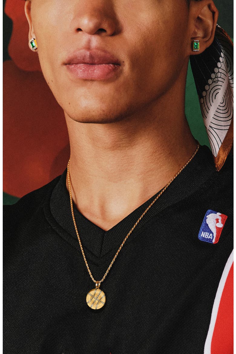 The Basketball Crooked Ball Diamond Pavé Necklace, Alternate, color, Gold / White Diamond
