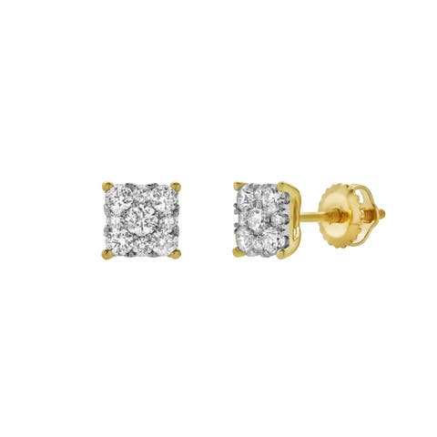 Nova 14K Yellow Gold Cluster Lab Grown Diamond Unisex Earrings - 0.99 Cts