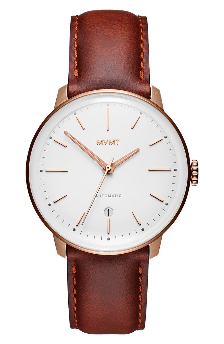 MVMT WATCHES MVMT Arc Automatic Leather Strap Watch, Main, color,