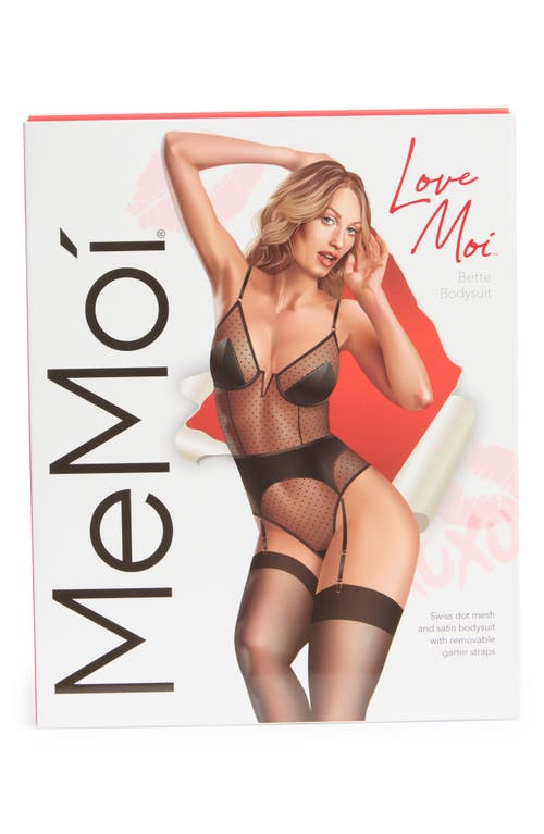 Memoi Bette Satin & Mesh Bodysuit In Black