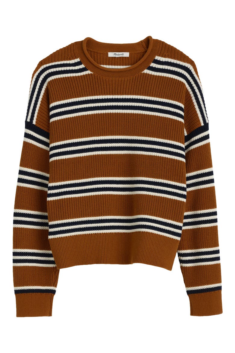The Arden Crewneck Sweater, Alternate, color, ACORN AND NAVY TRIO STRIPE