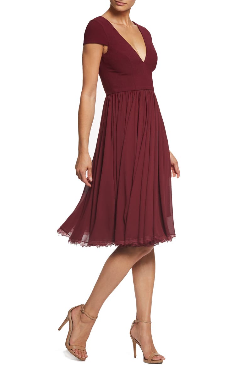 Corey Chiffon Fit & Flare Cocktail Dress, Alternate, color, BURGUNDY