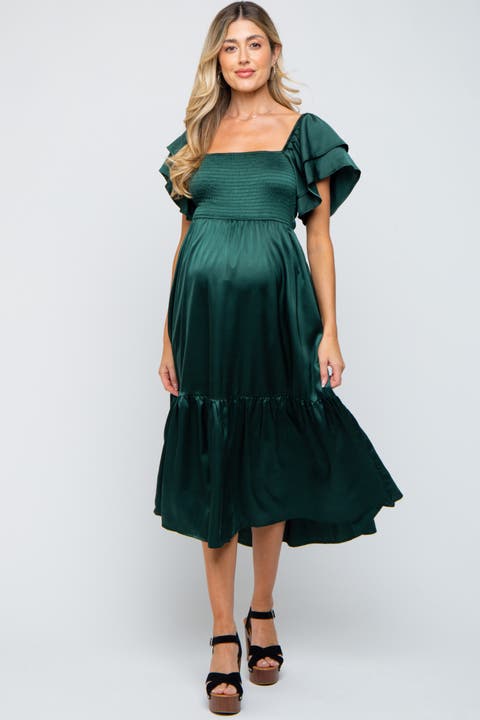 Satin Flutter Sleeve Midi Dress