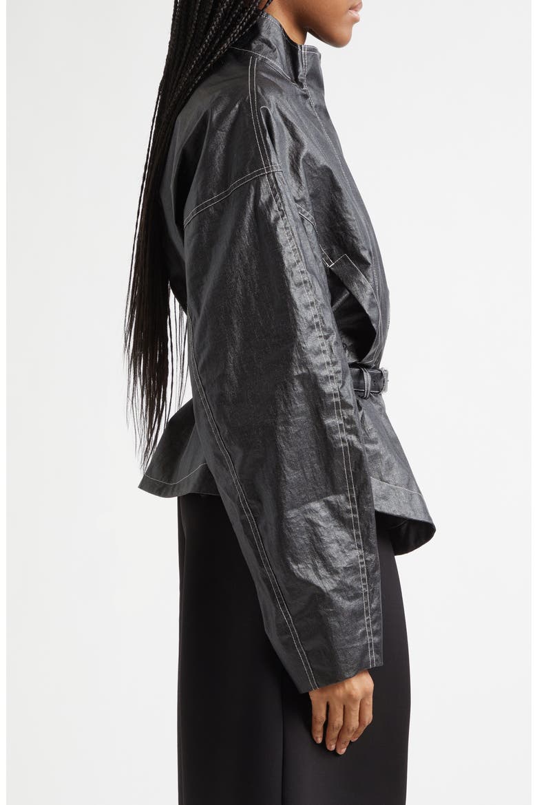 Le Blouson Ciro Belted Coated Linen Jacket, Alternate, color, BLACK