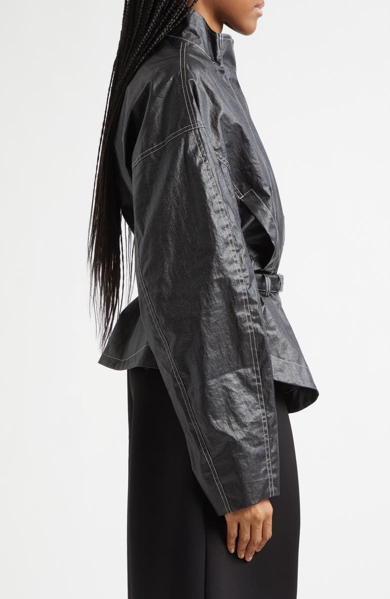 Jacquemus Le Blouson Ciro Belted Coated Linen Jacket, Alternate, color, Black