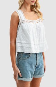 Lush Embroidered Eyelet Button Front Top