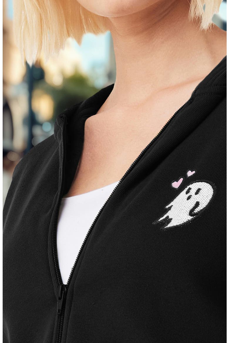 Heartly Ghost Fleece Zip Hoodie, Alternate, color, Black