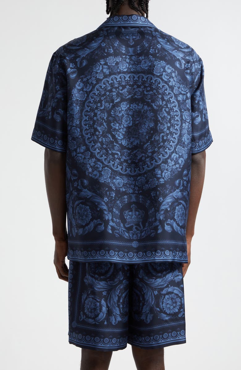 Versace Barocco Print Silk Button-Up Shirt, Alternate, color,