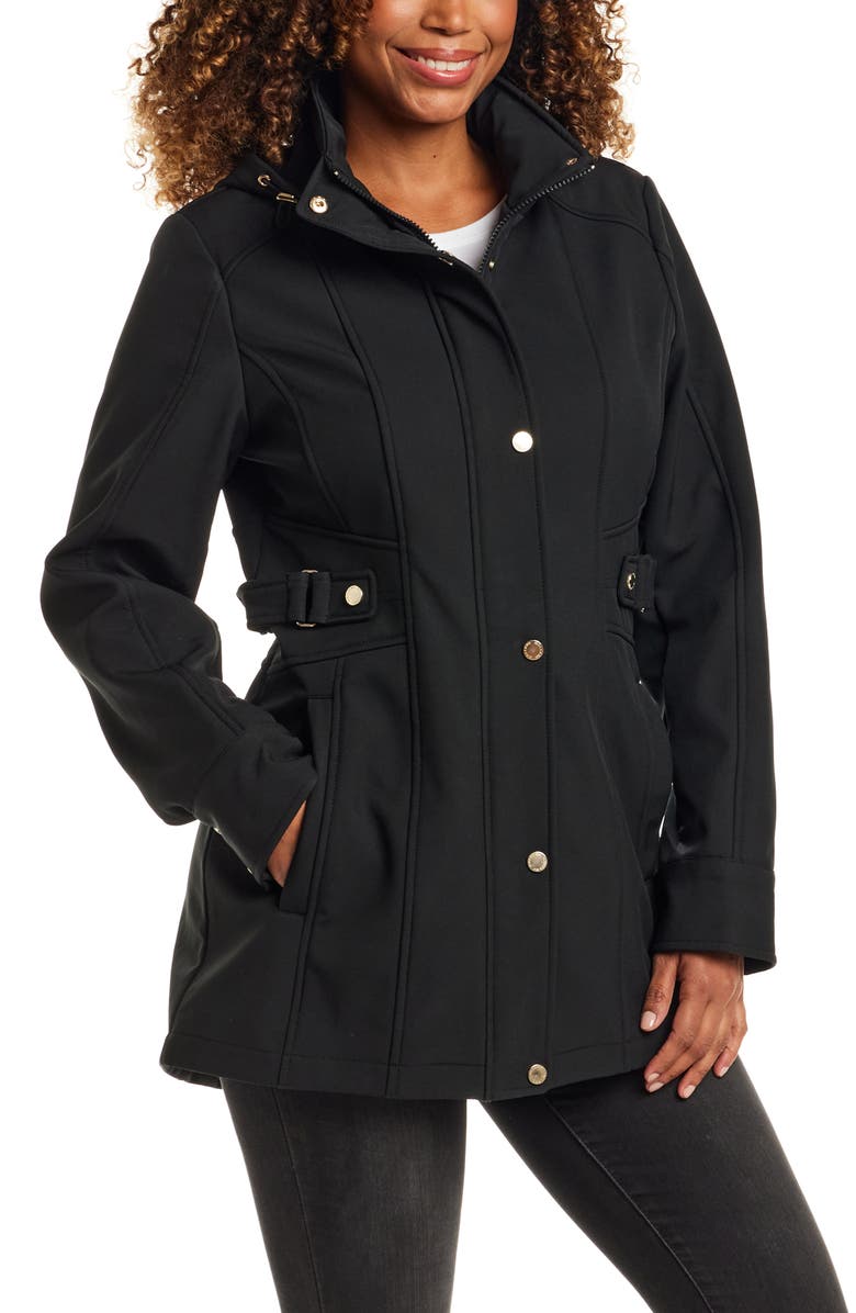 Gallery Softshell Water Resistant Hooded Jacket, Alternate, color, Black