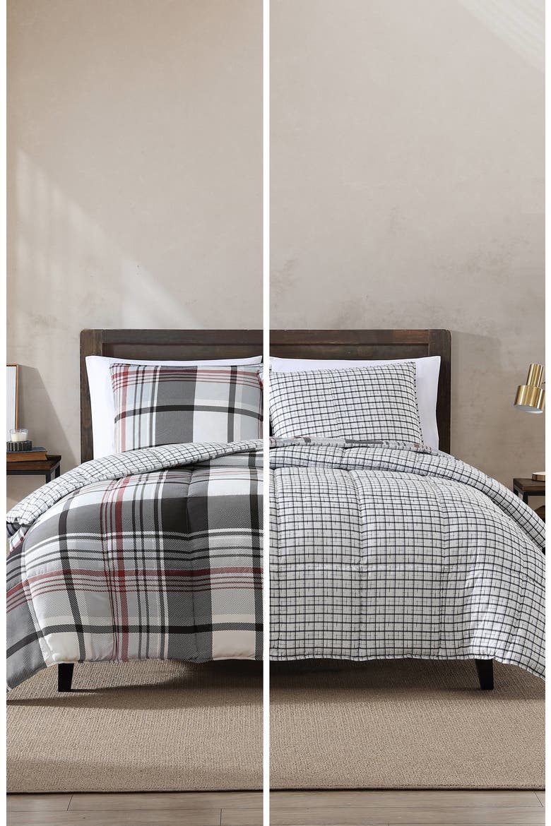 Normandy Plaid Comforter & Sham Set, Alternate, color, BLACK RED
