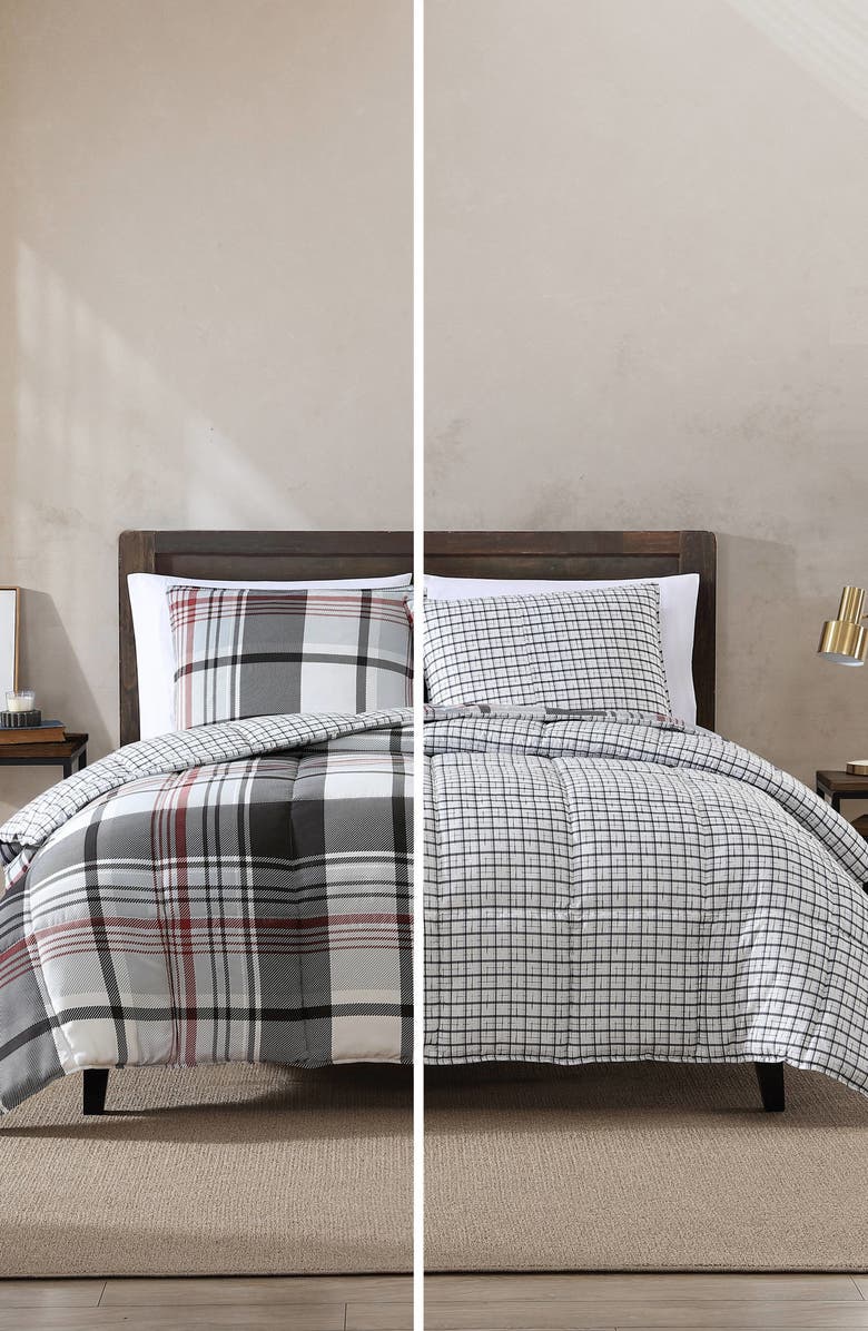 Eddie Bauer Normandy Plaid Comforter & Sham Set, Alternate, color, Black Red