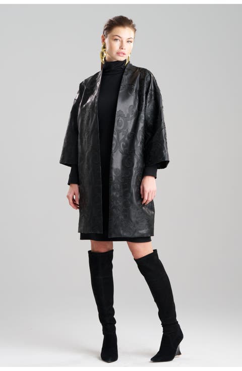 Leticia - Emb. Faux Leather Kimono Coat