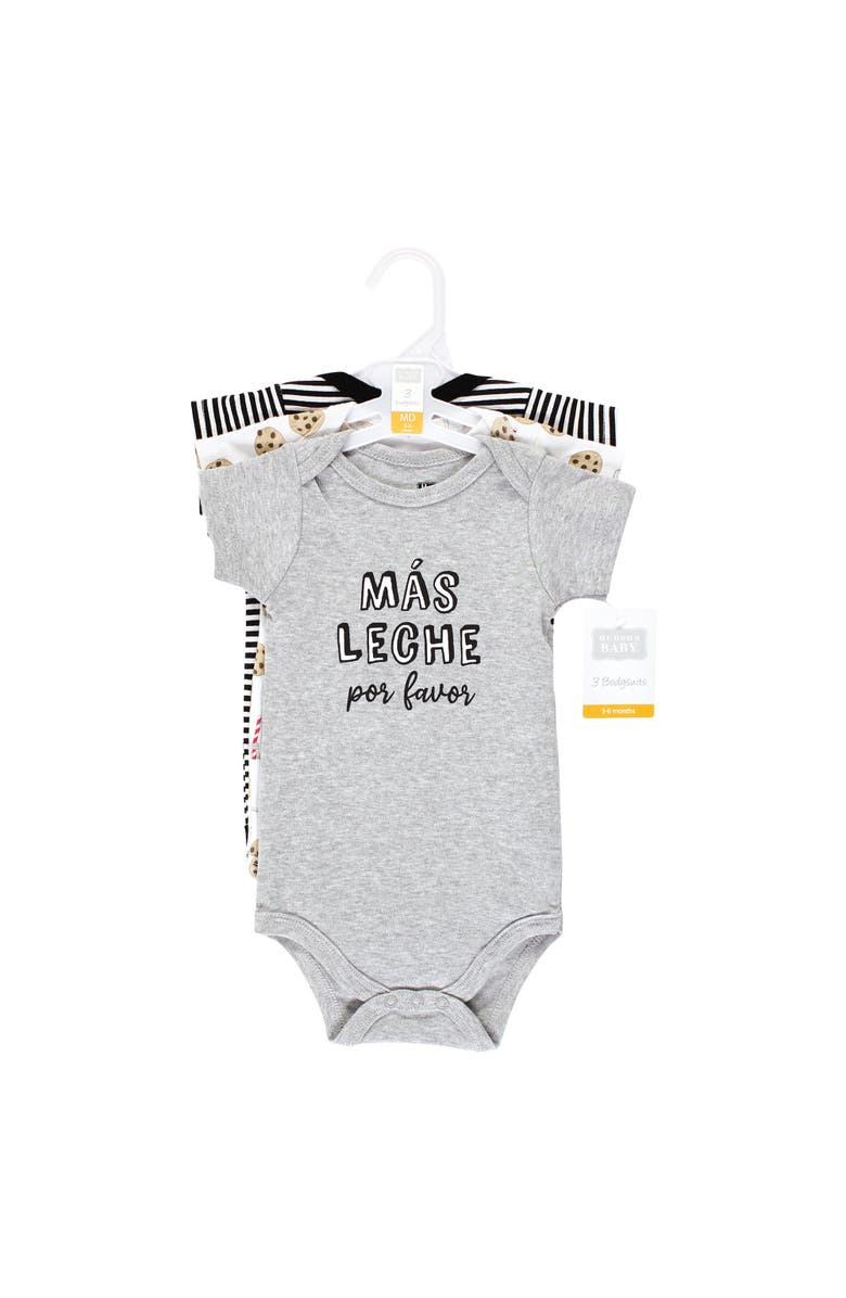 Hudson Baby Soft Cotton Bodysuit Triple Pack, Alternate, color, Leche Por Favor