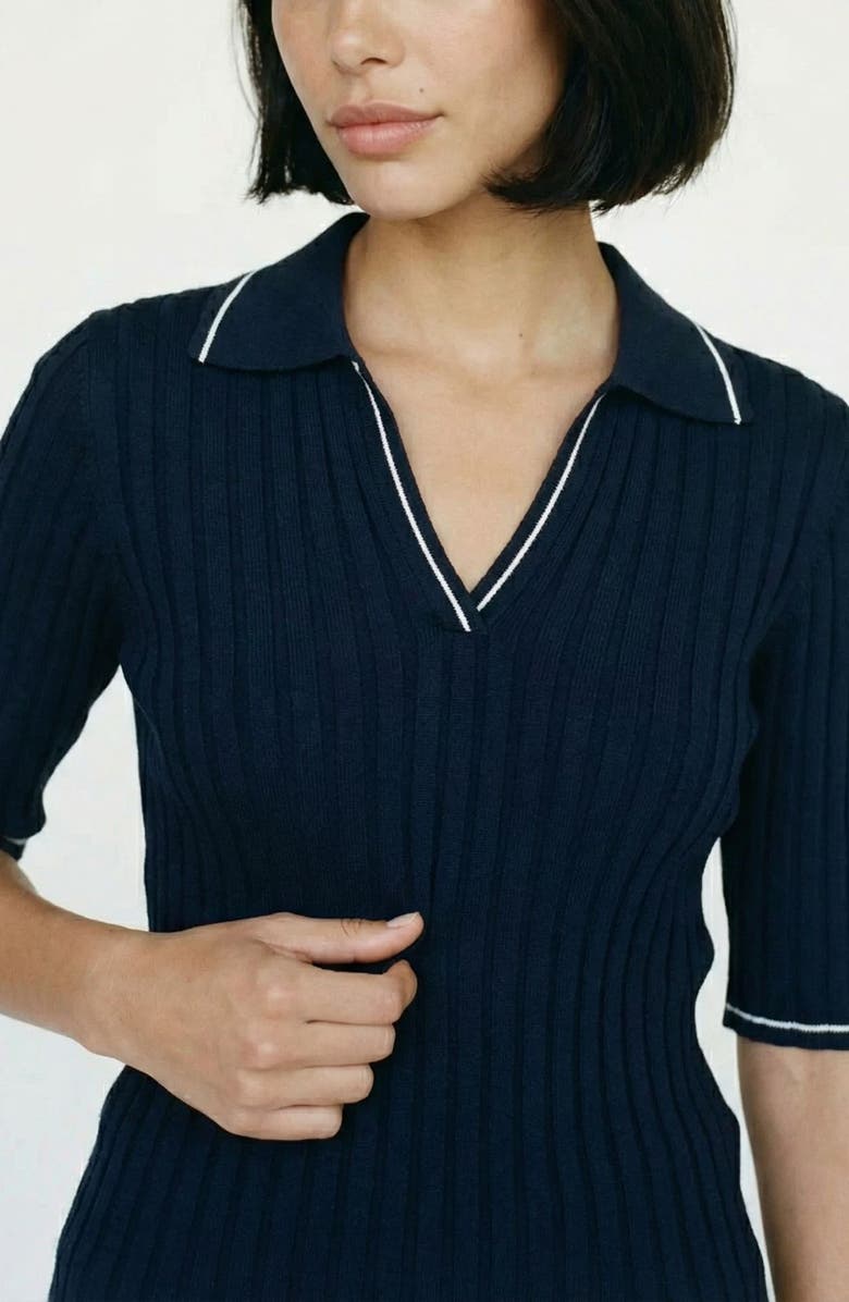 VERO MODA Simosa Rib Knit Polo, Alternate, color, Navy Blazer Detail Birch