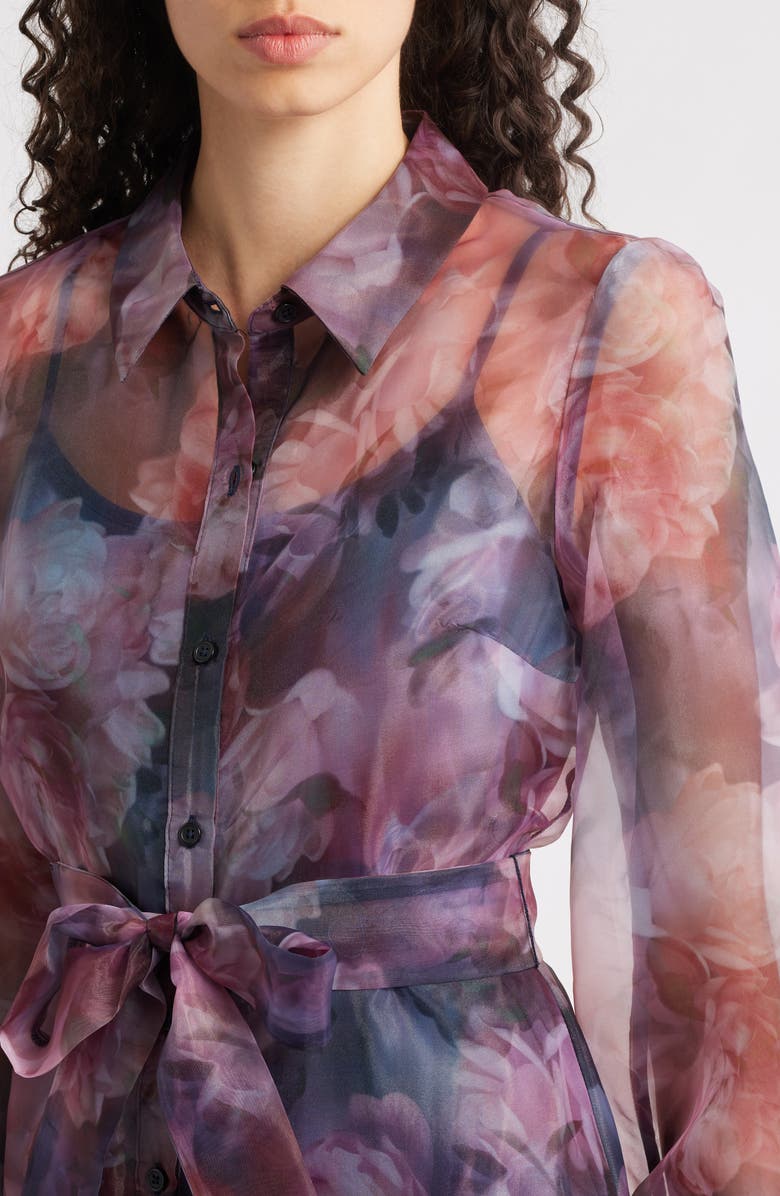 Julia Jordan Floral Organza Button-Up Gown, Alternate, color, Pink Multi