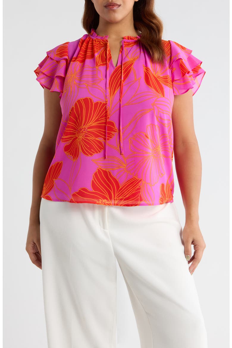 Blakely Floral Donis Split Neck Top, Main, color, ORANGE-PINK-MULTI