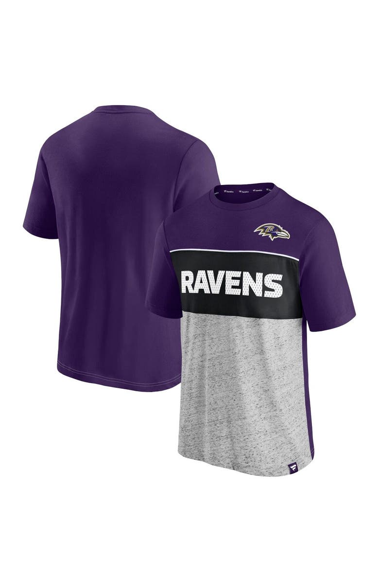 FANATICS Men's Fanatics Branded Purple/Heathered Gray Baltimore Ravens Colorblock T-Shirt, Main, color, 