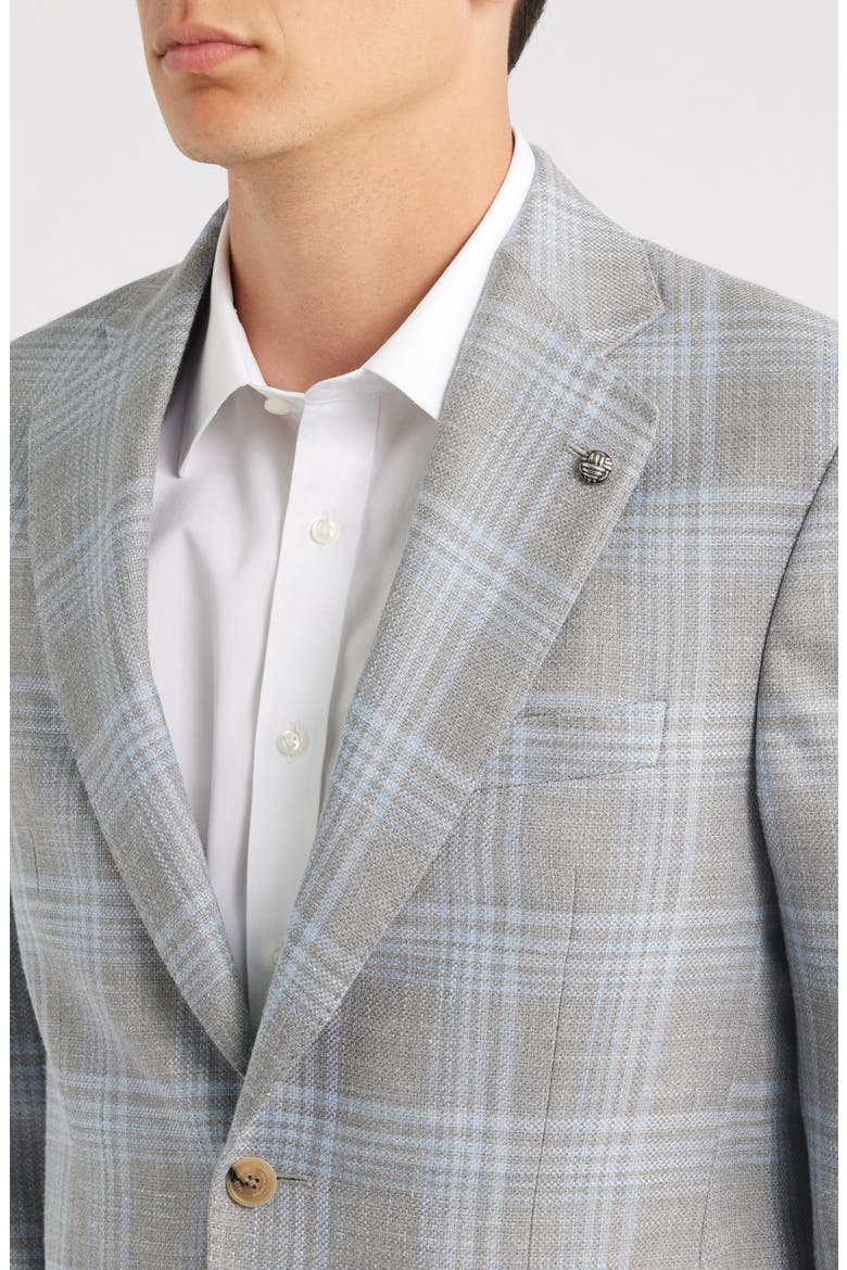 250th Capsule Myles Unconstructed Light Grey Plaid Slub Wool & Silk Blend Sport Coat, Alternate, color, GREY