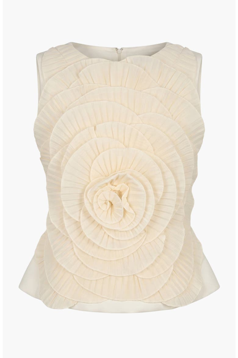 Pleated Floral Applique Sleeveless Top, Alternate, color, Beige