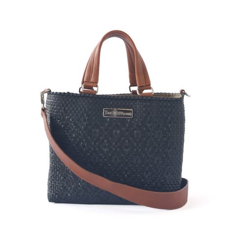 All Black Medium Woven Crossbody Drawstring Bag