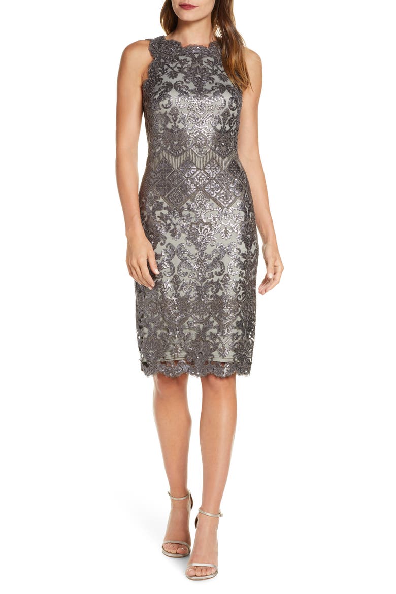 Sequin Lace Cocktail Dress, Main, color, DARK PEARL