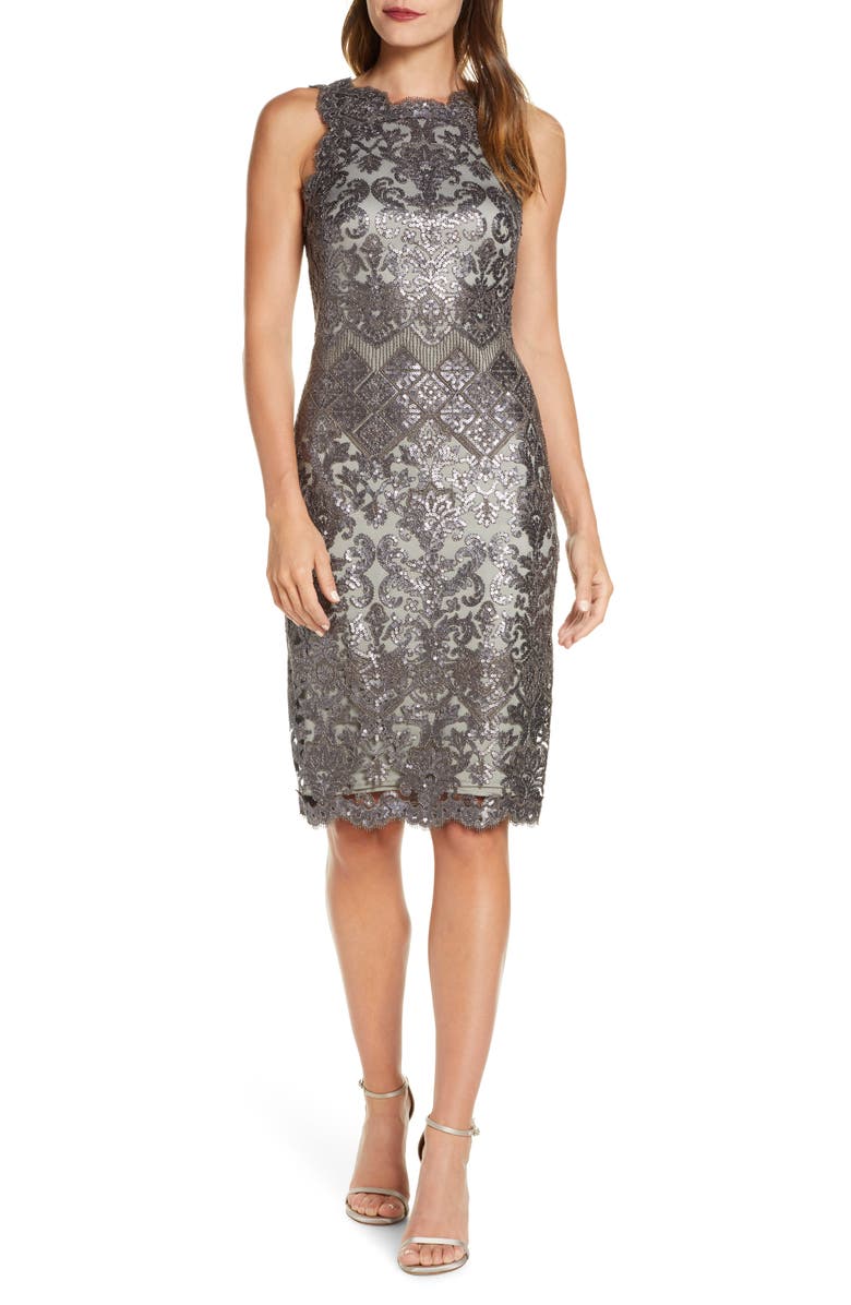 Tadashi Shoji Sequin Lace Cocktail Dress, Main, color, 