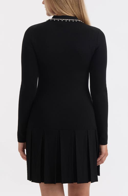 Ellen Tracy Embellished Collar Long Sleeve Sweater Dress In Black