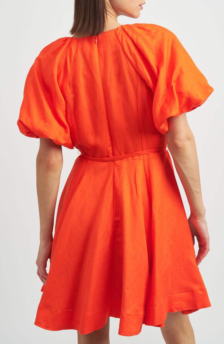 En Saison Sonnet Puff Sleeve Linen Blend Minidress, Alternate, color, Tomato Red