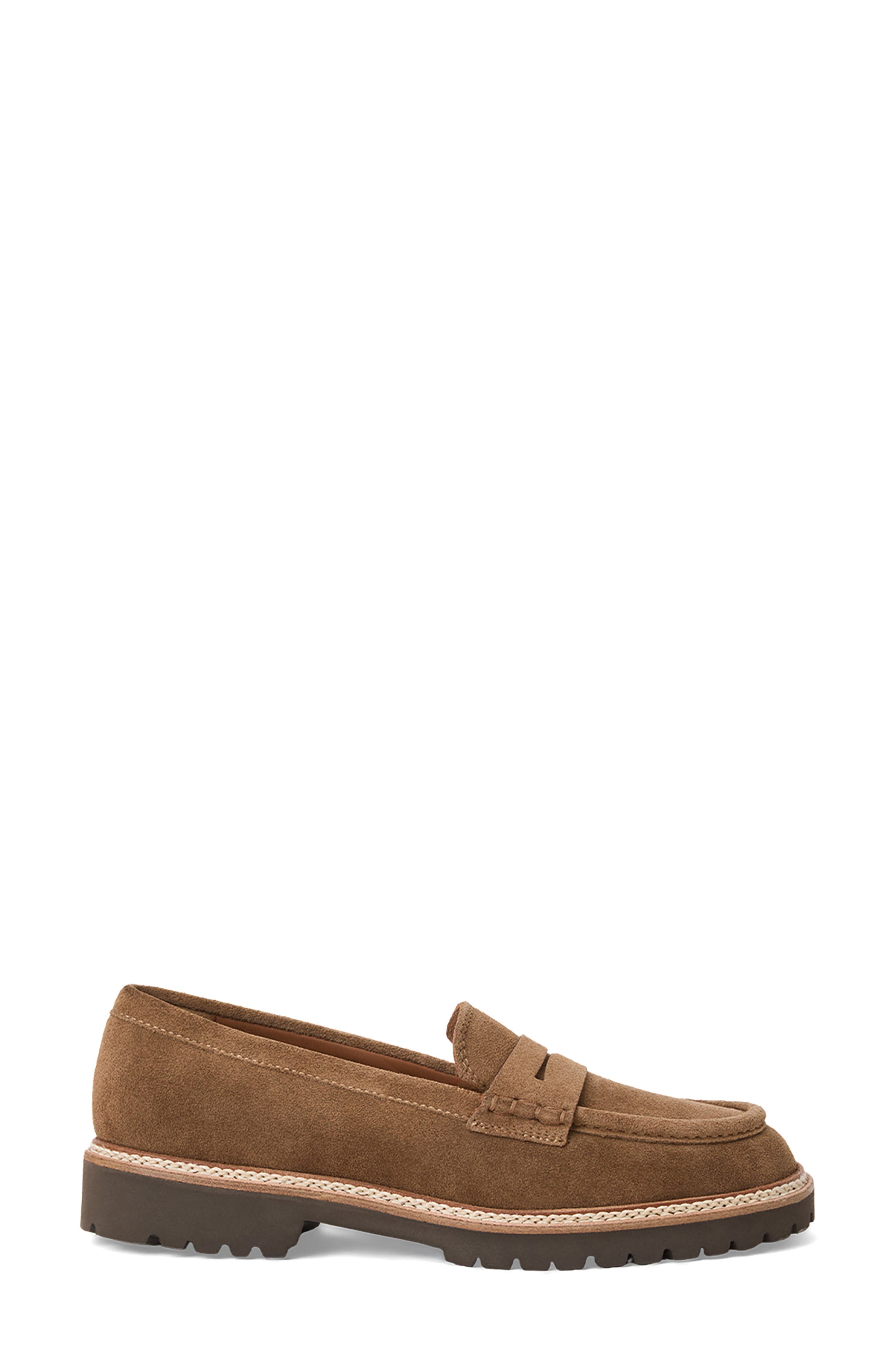 Merry Waterproof Lug Sole Penny Loafer, Alternate, color, CHAMPAGNE SUEDE
