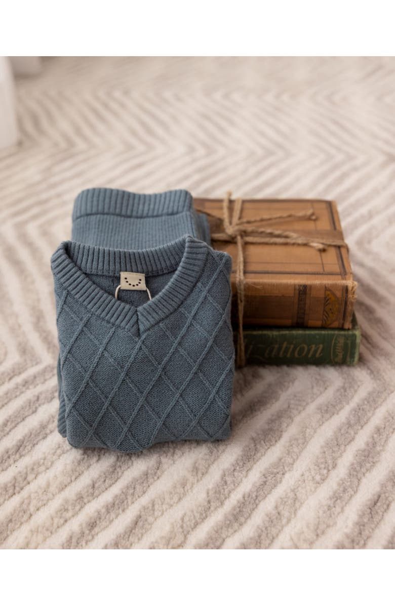 MiniMoi Mixed Knit Pullover Sweater Set, Alternate, color, Blue