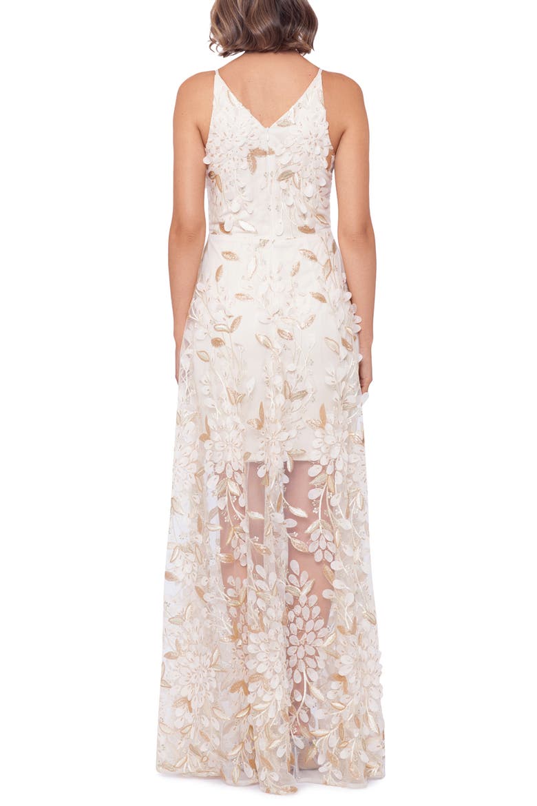 Xscape 3D Floral V-Neck Gown, Alternate, color, CHAMPAGNE
