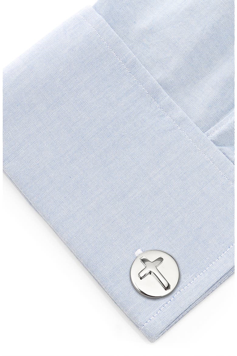 Cross Cuff Links, Alternate, color, SILVER