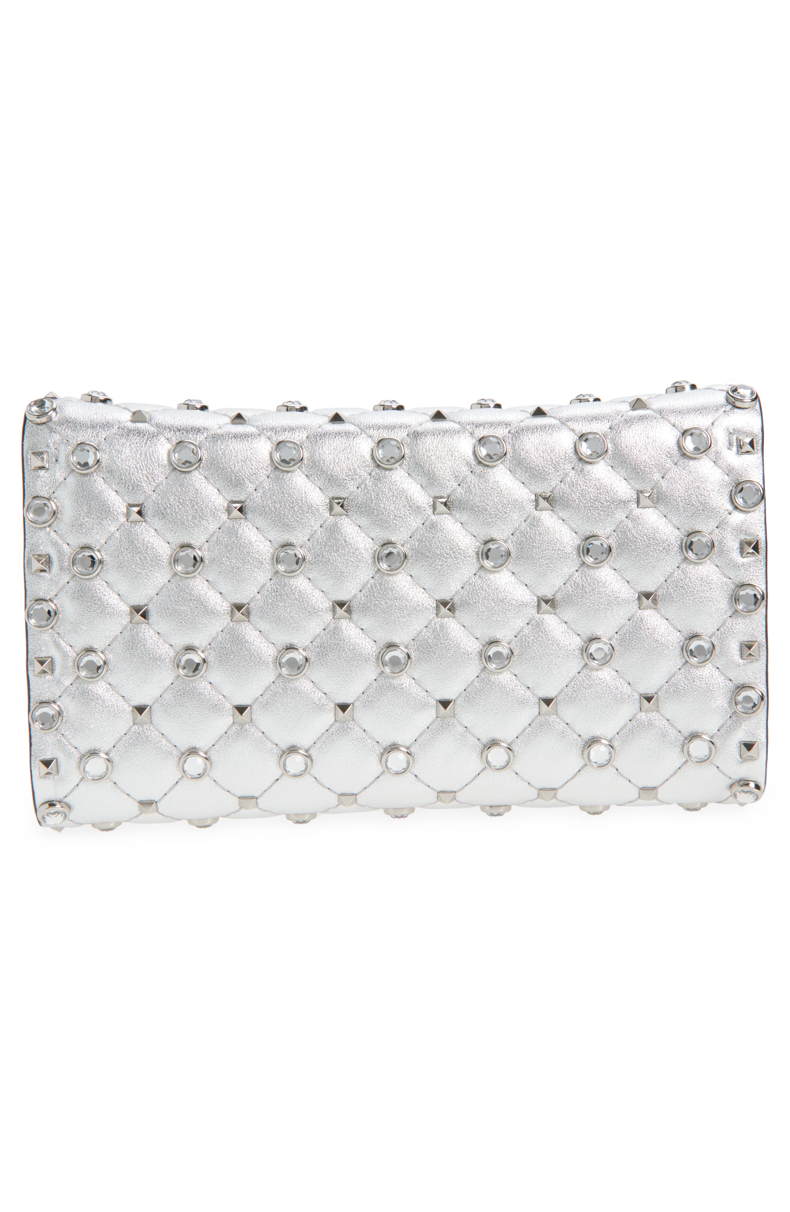 Valentino Garavani Small Rockstud Leather Shoulder Bag, Alternate, color, Silver Lilac