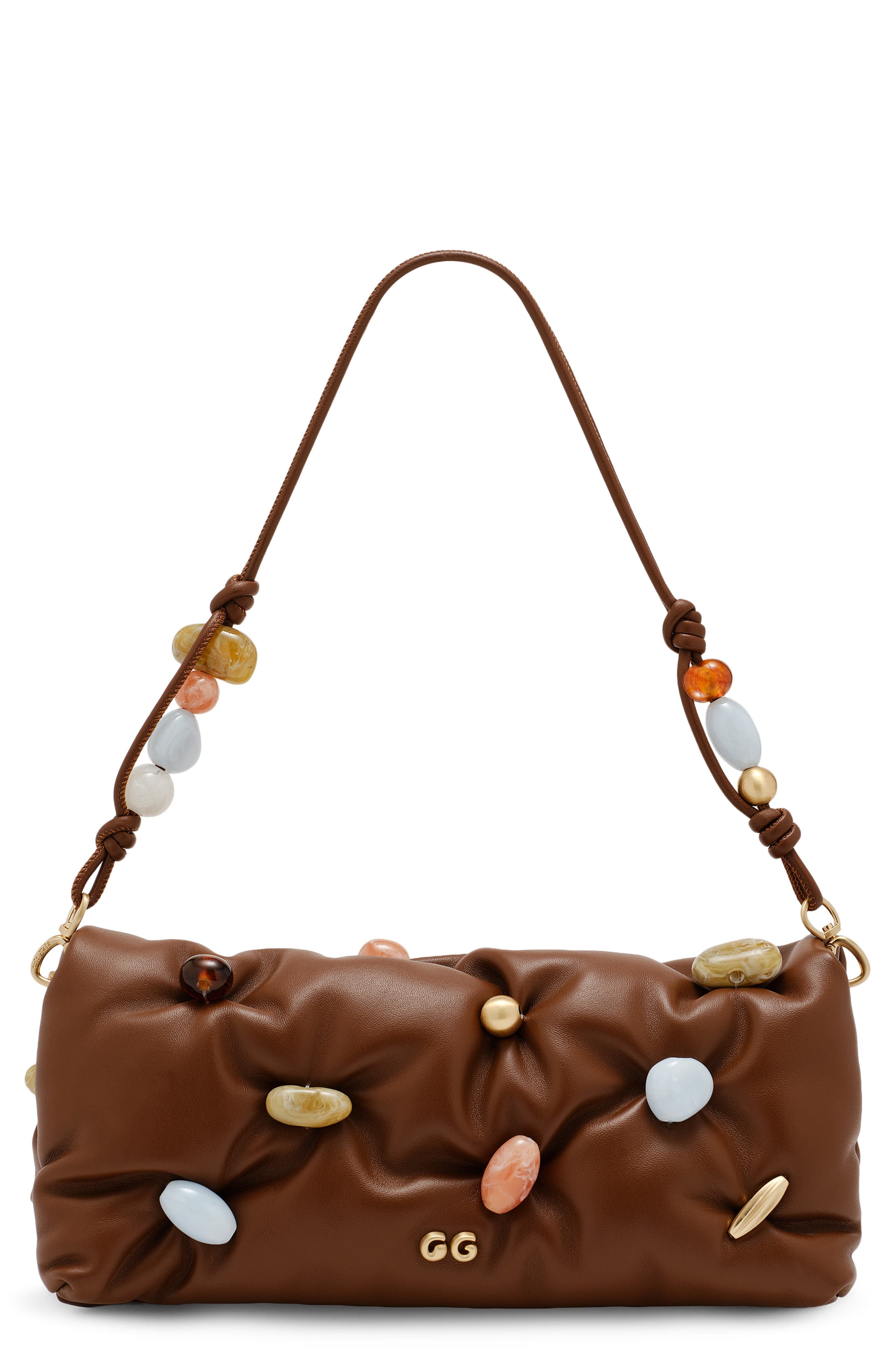 Cult Gaia Amalia Leather Clutch, Main, color, Saddle Bauble Multi