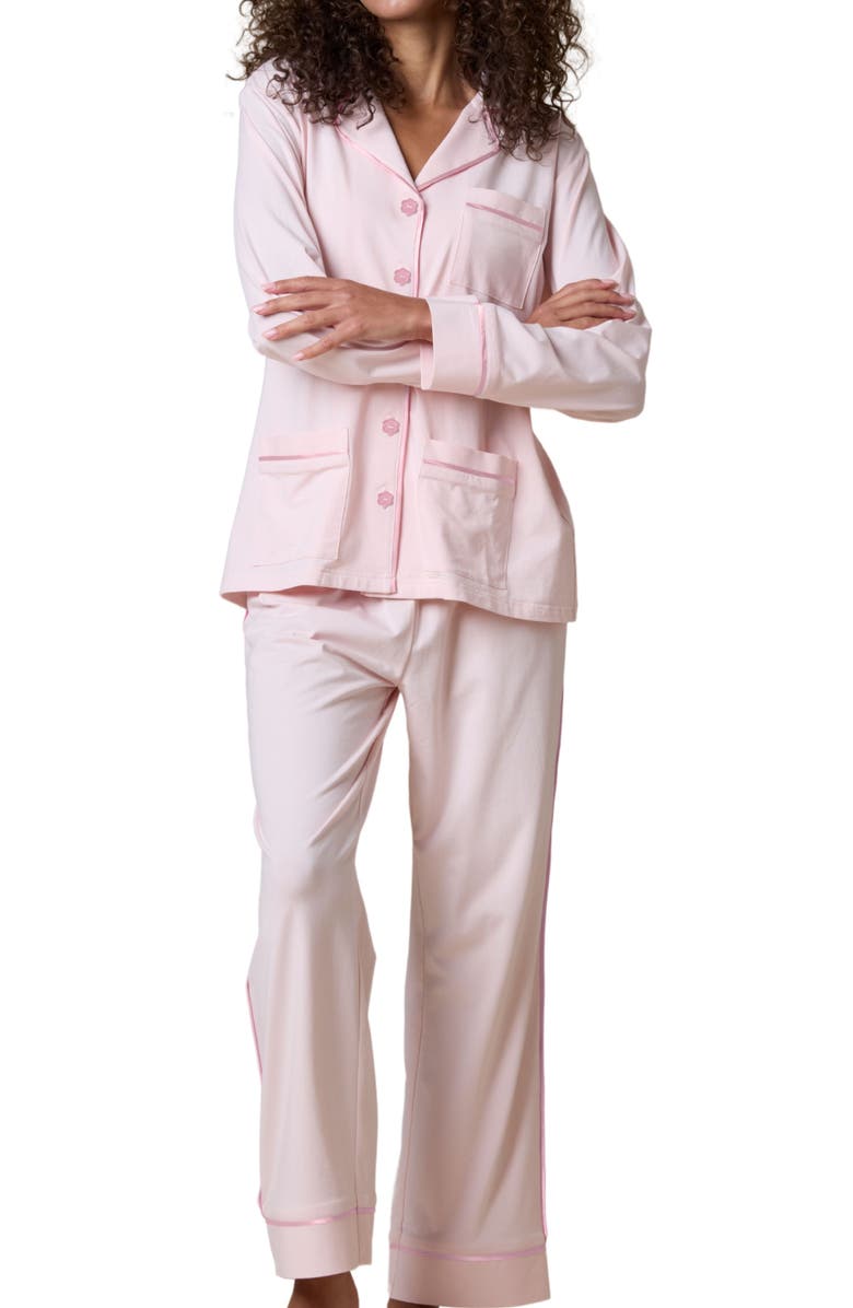 KIP Flower Button Stretch Cotton Pajama Set, Alternate, color,