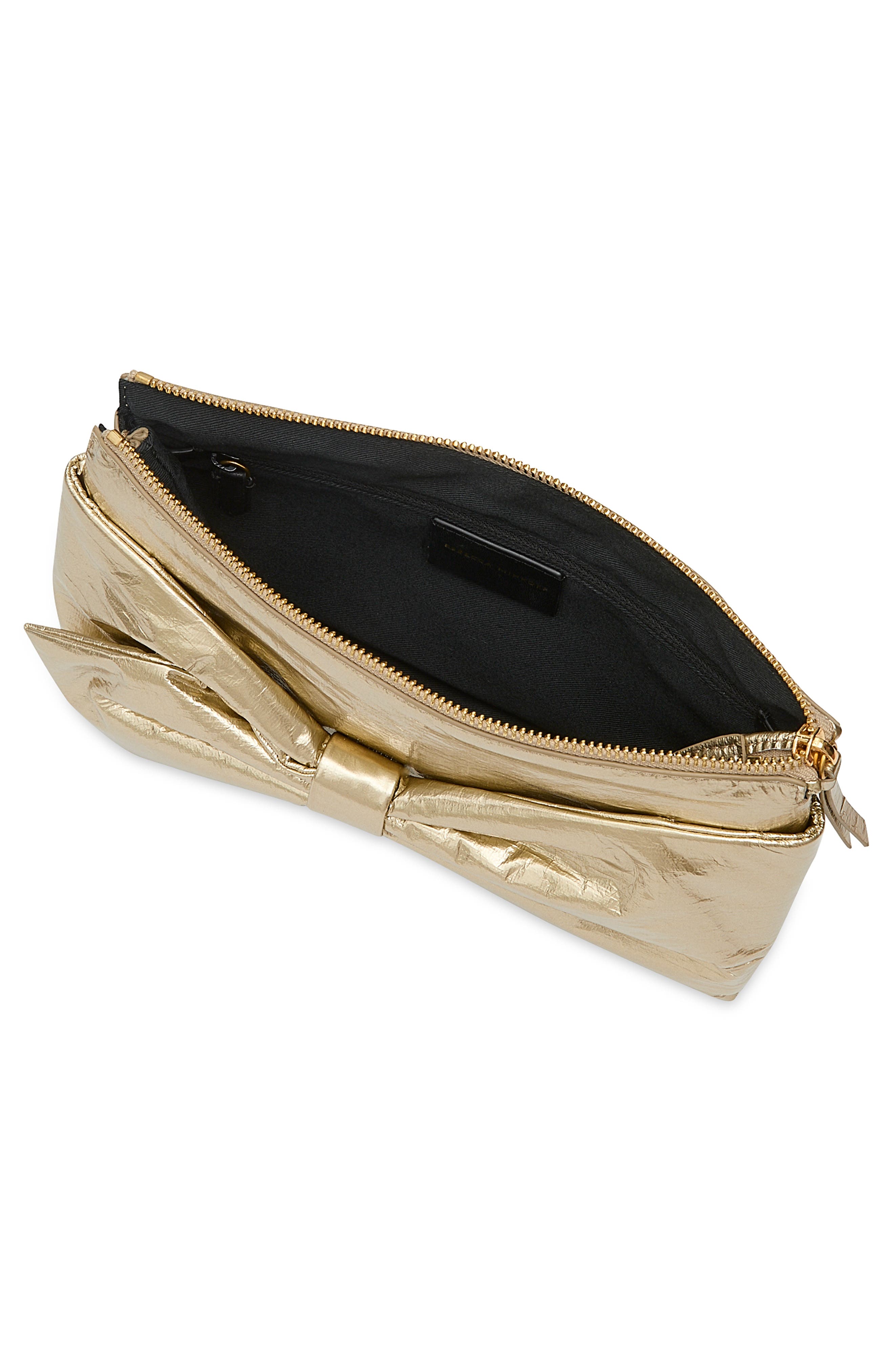 Rebecca Minkoff Bow Metallic Clutch, Alternate, color, Gold